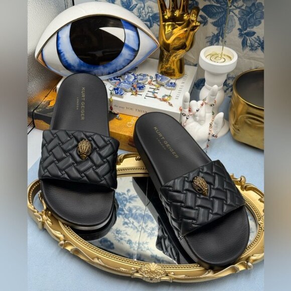 🆕 KURT GEIGER LONDON 🧿 NWOT Meena Eagle Slide, Quilted Black - Sz EU 41 US 10 - Picture 6 of 15